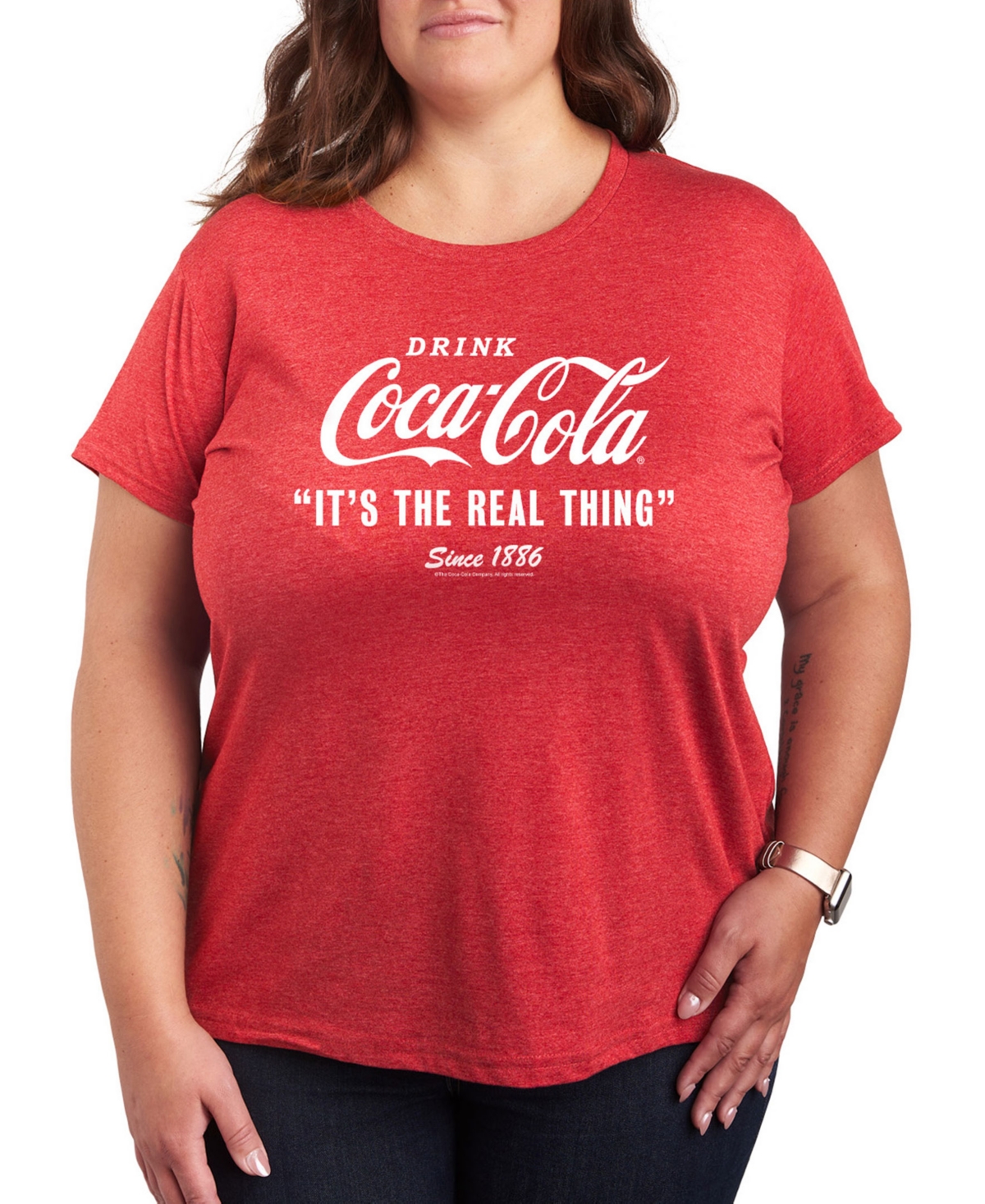 Plus Size Coca-Cola The Real Thing Graphic T-Shirt - Red