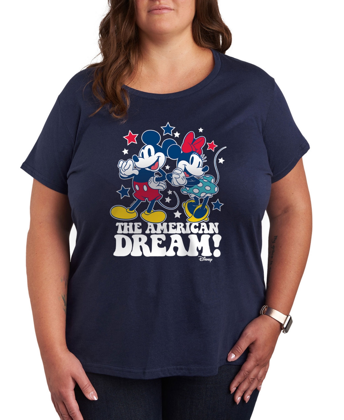 Plus Size Disney Mickey The American Dream Graphic T-Shirt - Blue