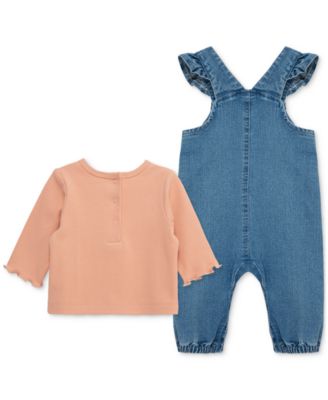 Baby Girls Leaves Woven Denim Overall & Top Set