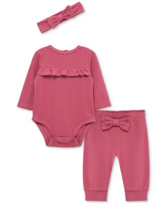 Little Me - Baby Girls Rose Headband, Bodysuit & Pants, 3 Piece Set
