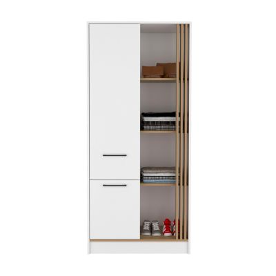 70.8" MDF White/Natural Oak 1-Door 1-Drawer 4-Shelf Storage Armoire