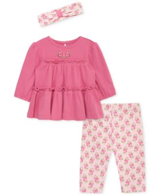 Little Me - Baby Girls Cotton Bellflower Headband, Tiered Tunic & Leggings, 3 Piece Set