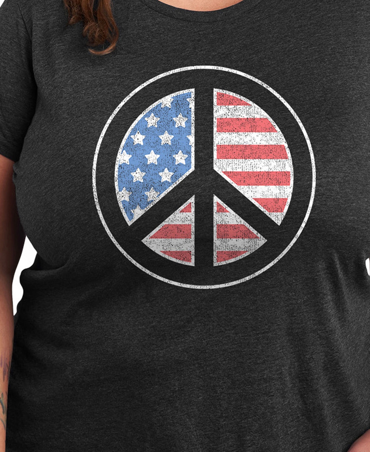Hybrid Apparel Plus Size American Flag Peace Sign Graphic Crew Neck T-shirt In Gray