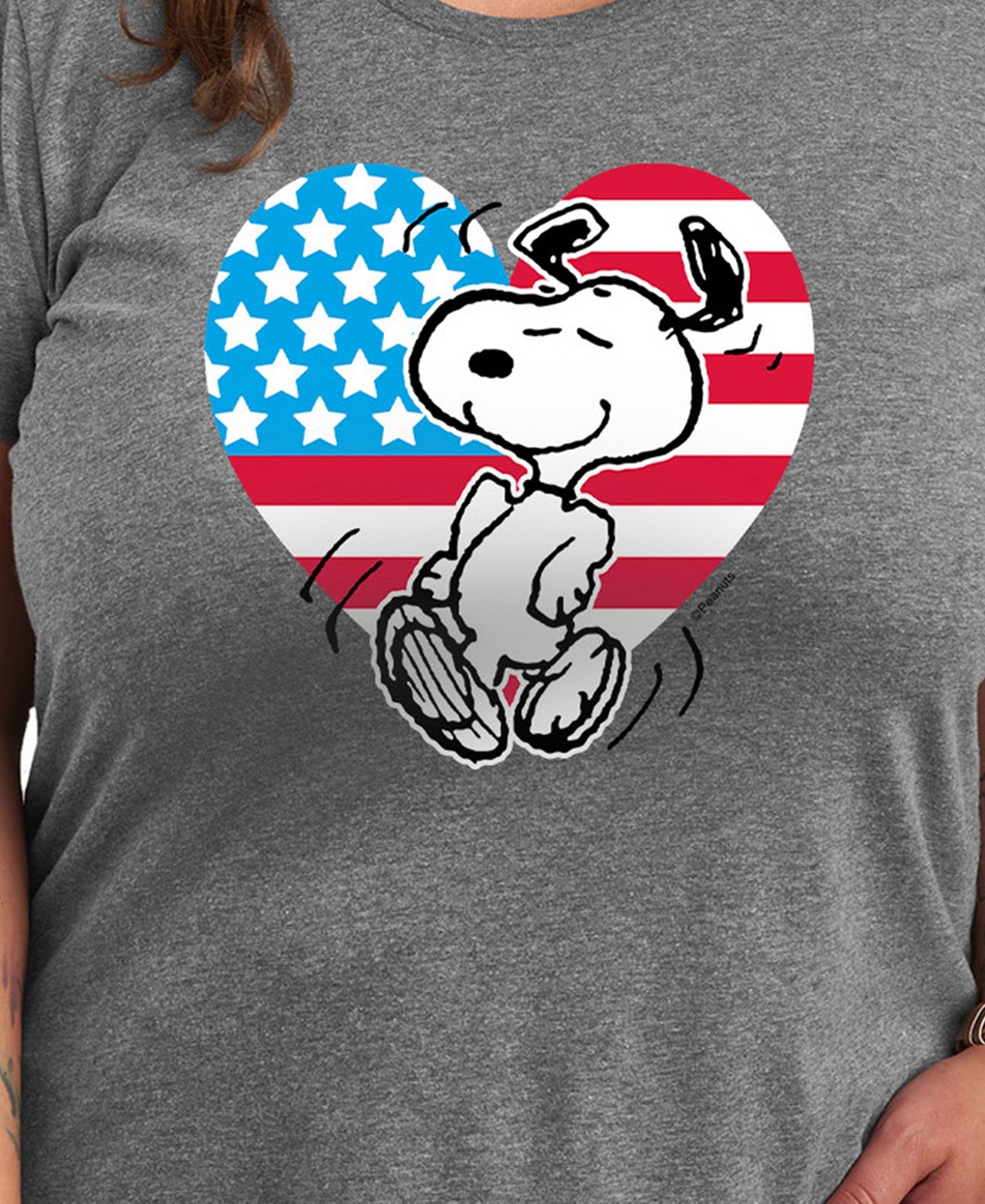 Hybrid Apparel Plus Size Peanuts Snoopy Americana Graphic Crew Neck T-shirt In Gray