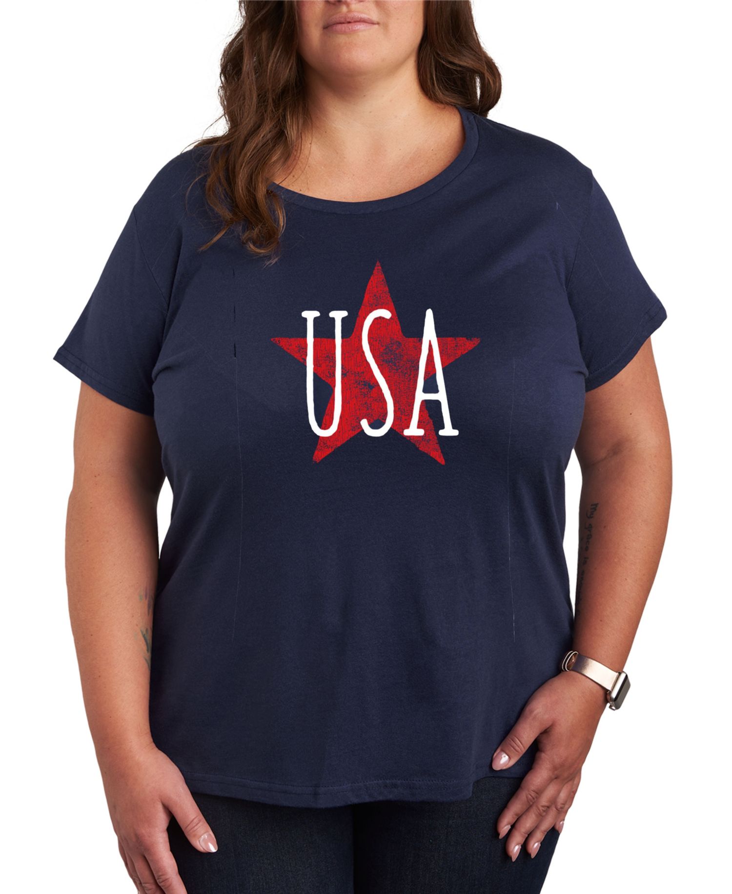 Plus Size Americana USA Star Graphic Crew Neck T-Shirt