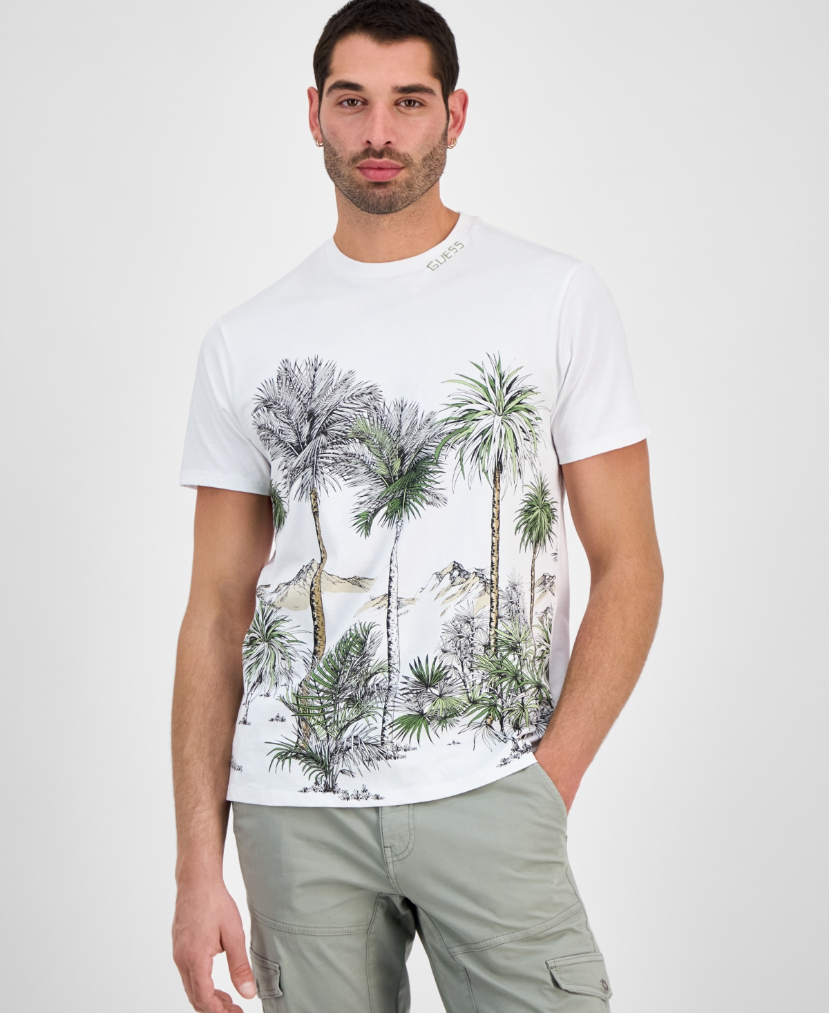 Men's Urban Palm Tree Short Sleeve Crewneck Graphic T-Shirt - Pure White