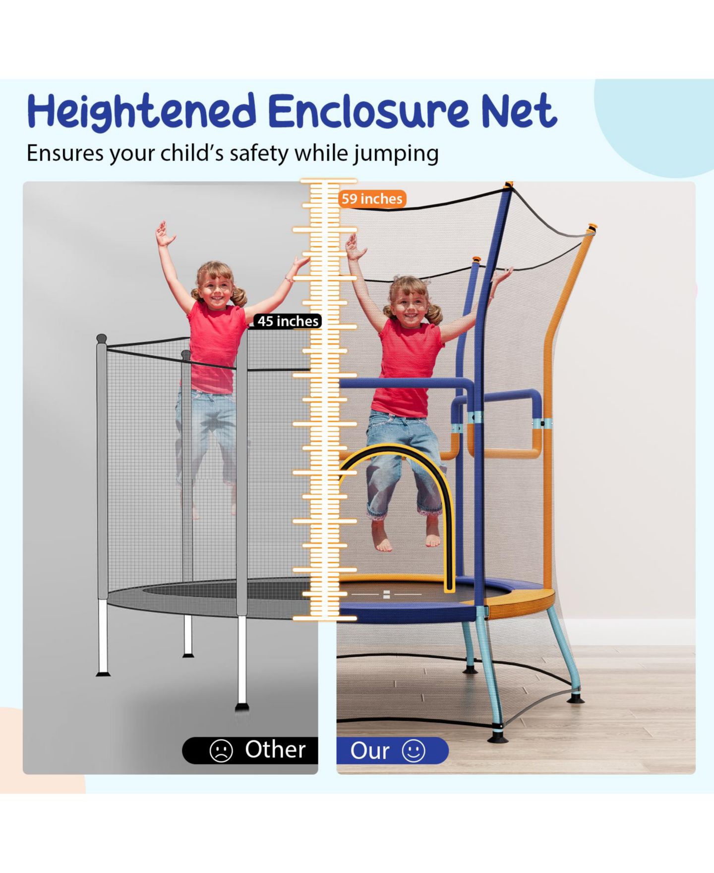 Детская игрушка Mecale Mini Trampoline with Safety Net and Foam Handles, Ages 3+, цвет: Оранжевый — фото 3
