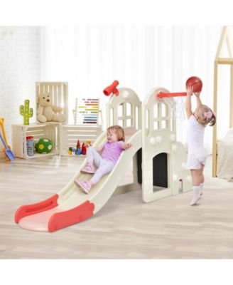 6-in-1 Toddler Climber Slide Playset with Basketball Hoop