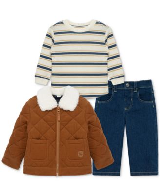 Little Me - Baby Boys Corduroy Jacket, Striped T-Shirt & Denim Pants, 3 Piece Set