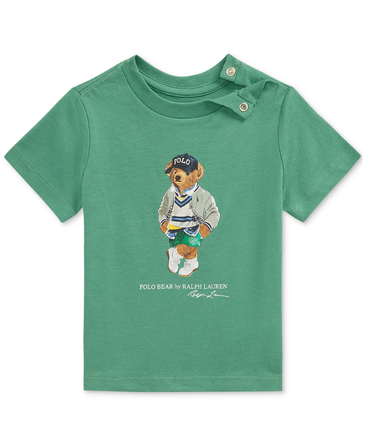 Polo Ralph Lauren Green Crewneck T-shirt With Maxi Logo Print On The Front In Cotton Baby