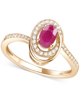 Emerald (3/8 ct. t.w.) & Diamond (1/6 ct. t.w.) Oval Swirl Ring in 14k Gold (Also in Ruby & Sapphire)