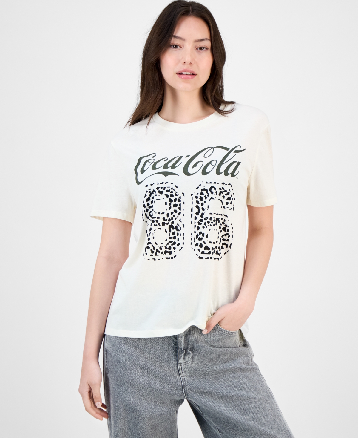 Love Tribe Juniors' Coca-cola Leopard 86 Graphic T-shirt In White