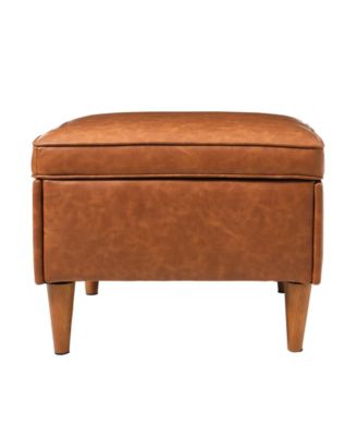 CREATIVE CO-OP 23.7" Solid Wood Atley Upholstered Modern Ottoman