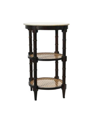 17.7" Solid Wood Natural Cane Round End Table