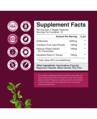 Urinary Tract Support Supplement | High Potency D-Mannose with Cranberry Juice Powder & Dandelion for Urinary Tract Health | 30ct