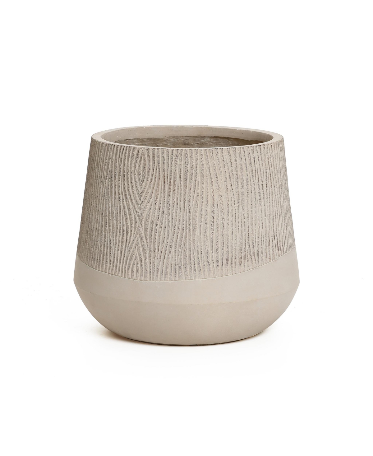 Blended Tan with Wood Pattern Round Tapered 15-Inch Tall MgO Planter, Indoor and Outdoor - Tan, brown