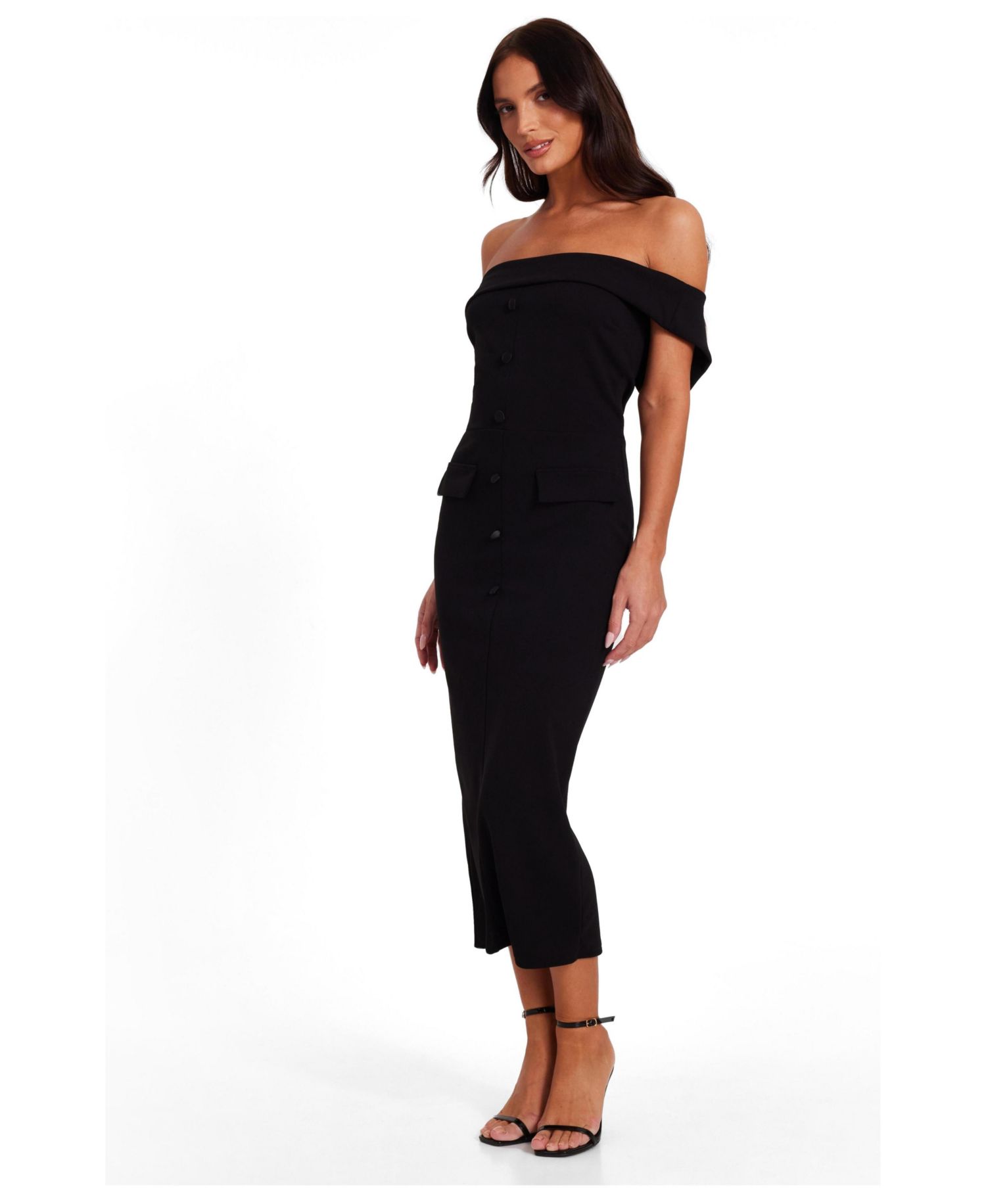 Women's Satin Bardot Button Front Midaxi Dress