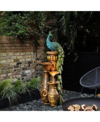 Resin Pedestal Peacock and Urns Outdoor Fountain