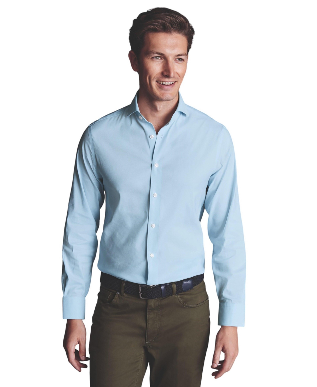 Men's Non-Iron Stretch Twill Slim Fit Shirt Single Cuff - Sky blue