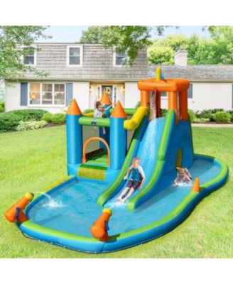 Inflatable Water Slide Kids Bounce House Splash Water Pool with 735W Blower
