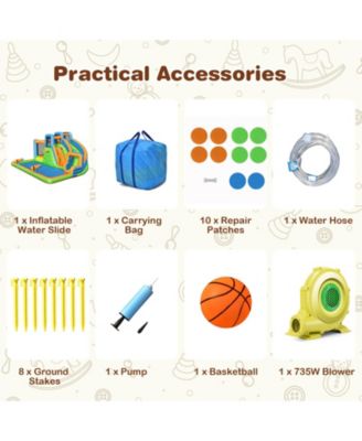 7-in-1 Inflatable Giant Water Park Bouncer with Dual Climbing Walls and 735W Blower