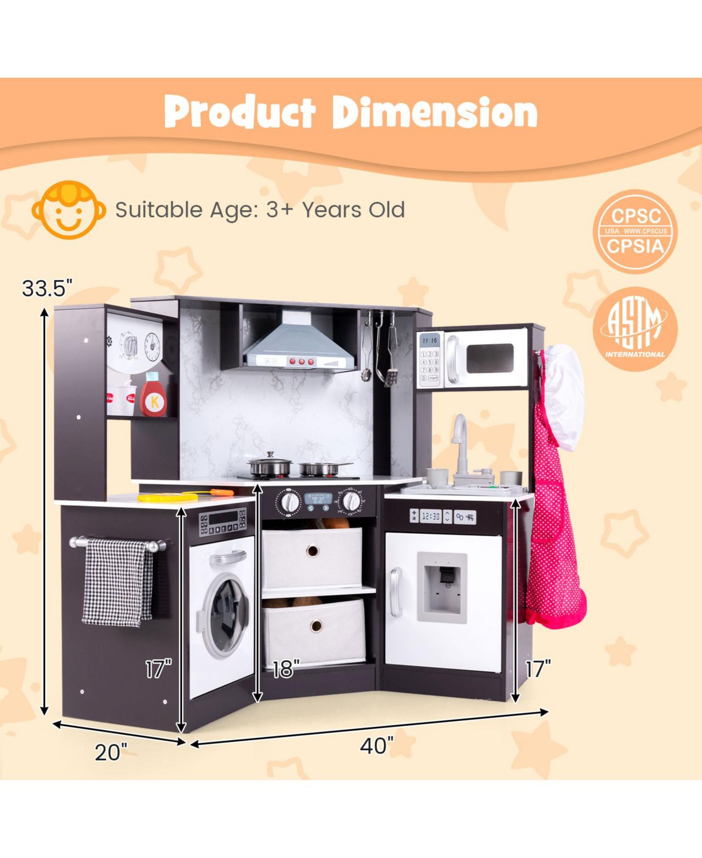 Детская игрушка Mecale Wooden Interactive Water Play Kitchen, Ages 3+, цвет: Коричневый — фото 2