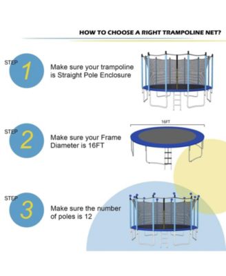 16 Feet Trampoline Replacement Safety Net with Adjustable Straps