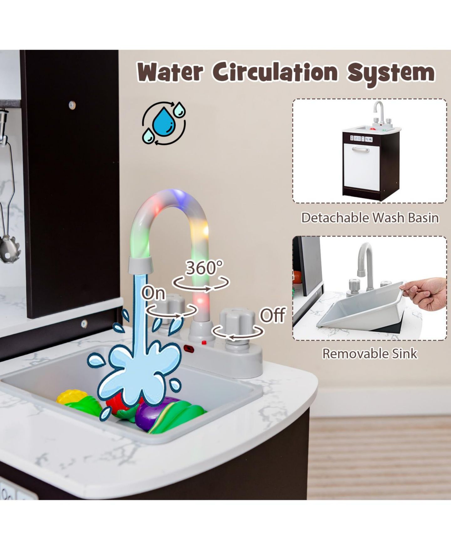 Детский игровой набор Mecale Interactive Washing Basin 8-Piece Kitchen Playset, Ages 3+, цвет: Чёрный — фото 5