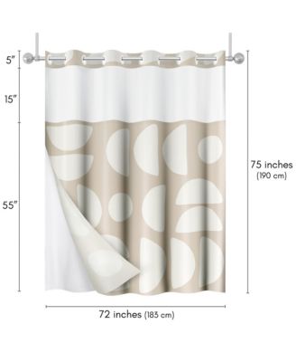 72x75 Hookless Shower Curtain - Abstract Khaki Cream Shower Curtain with Sheer Panel, Snap-In Liner, and Grommets - 100% Polyester