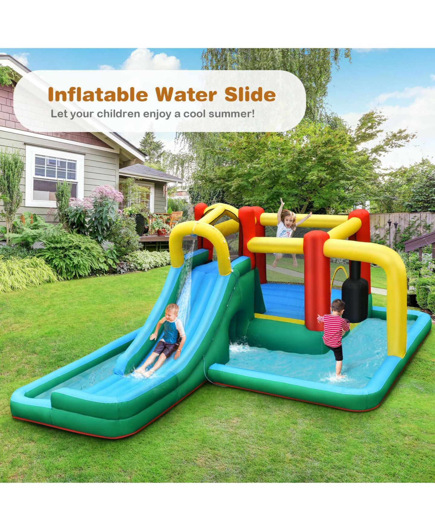Детская игрушка Mecale Oxford Fabric Water Slide Climbing Inflatable Bounce House with Tunnel, Supports 4 Kids, Ages 3-10, цвет: Синий — фото 10