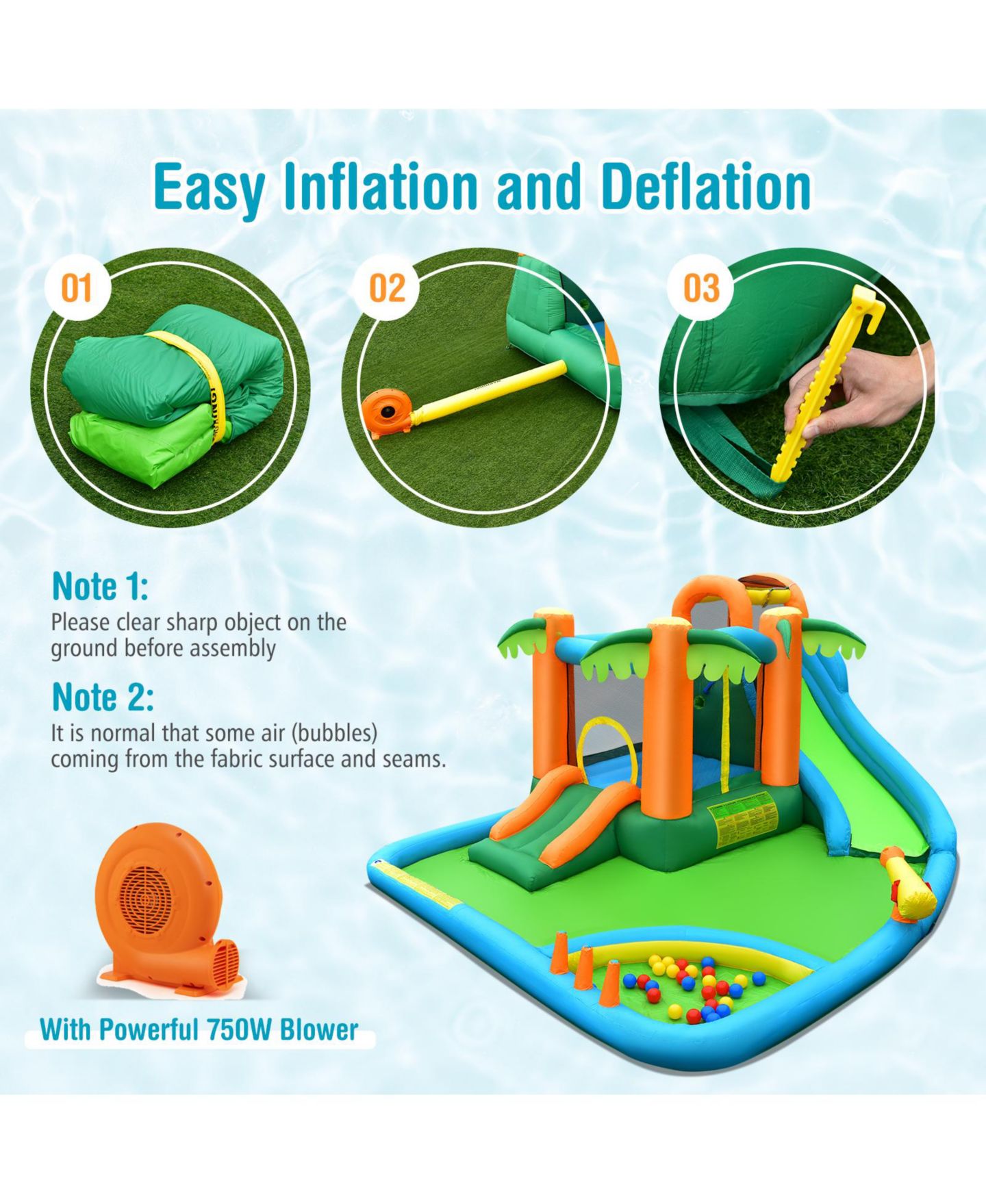 Детская игрушка Mecale 7-in-1 Inflatable Water Slide Park with Trampoline Climbing and 680W Blower, цвет: Зелёный — фото 9