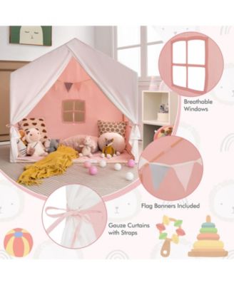 Kid's Play Tent with Washable Cotton Mat and Flag Banner