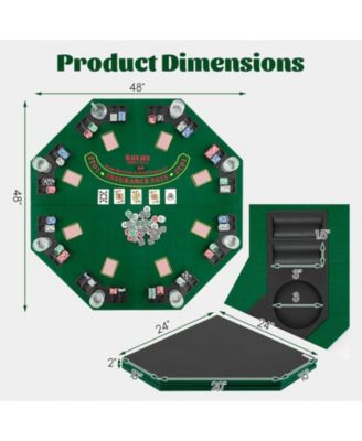48 Inch 8-Player Foldable Poker Table Top with Carrying Bag and Cup Holders
