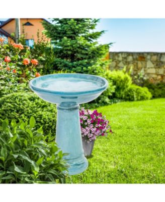 Calais Ceramic Bird Bath with Glazed Finish - Jade Green - 25" H