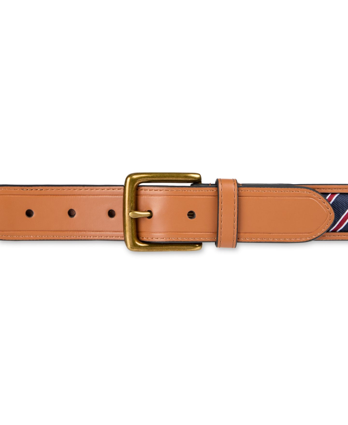 Мужской ремень Tommy Hilfiger Prep Striped Ribbon Inlay Casual Belt, цвет: Тёмный рыжевато-коричневый — фото 4