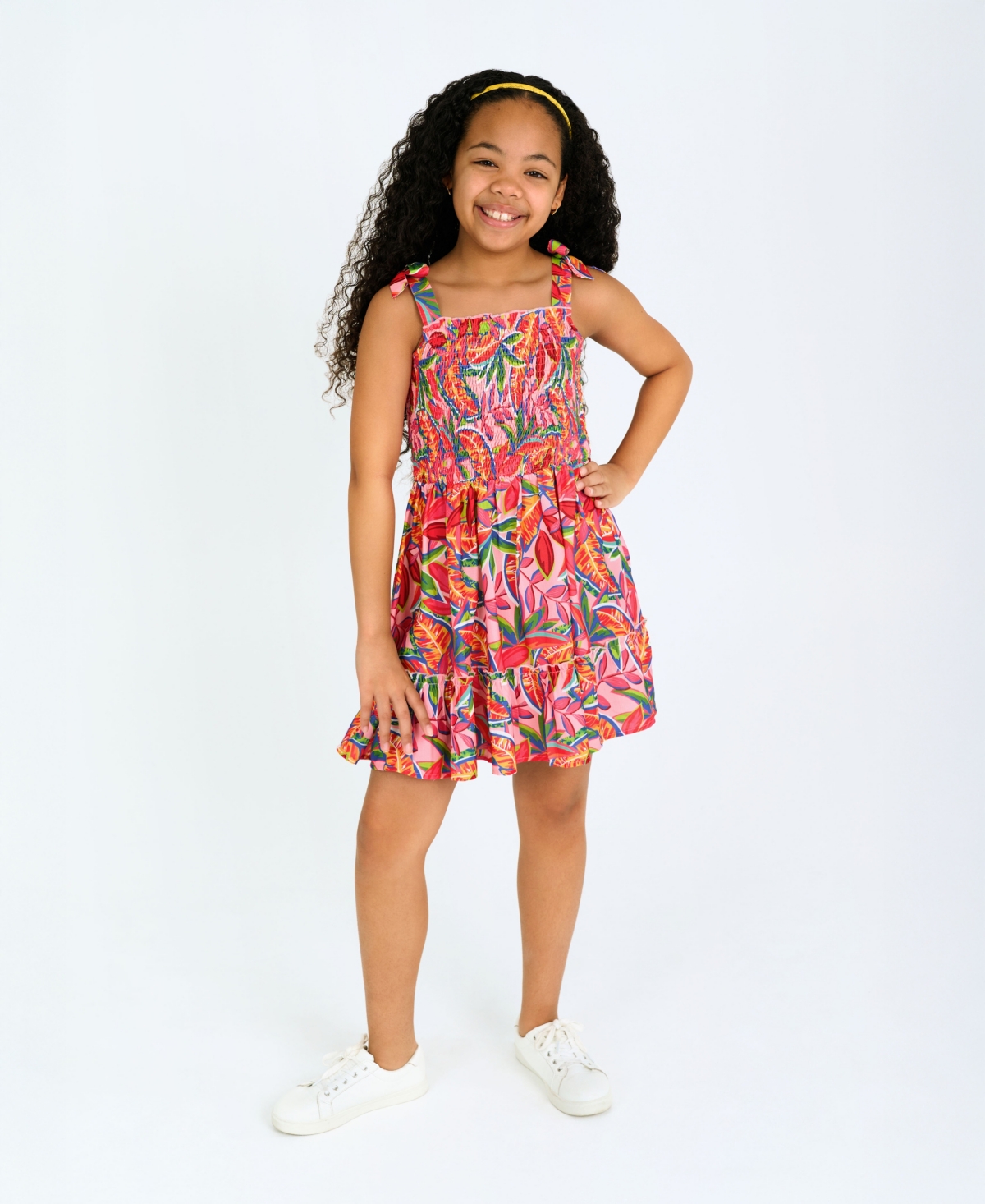 Rare Editions Kids' Big Girls Tropical Stretch Print Dress