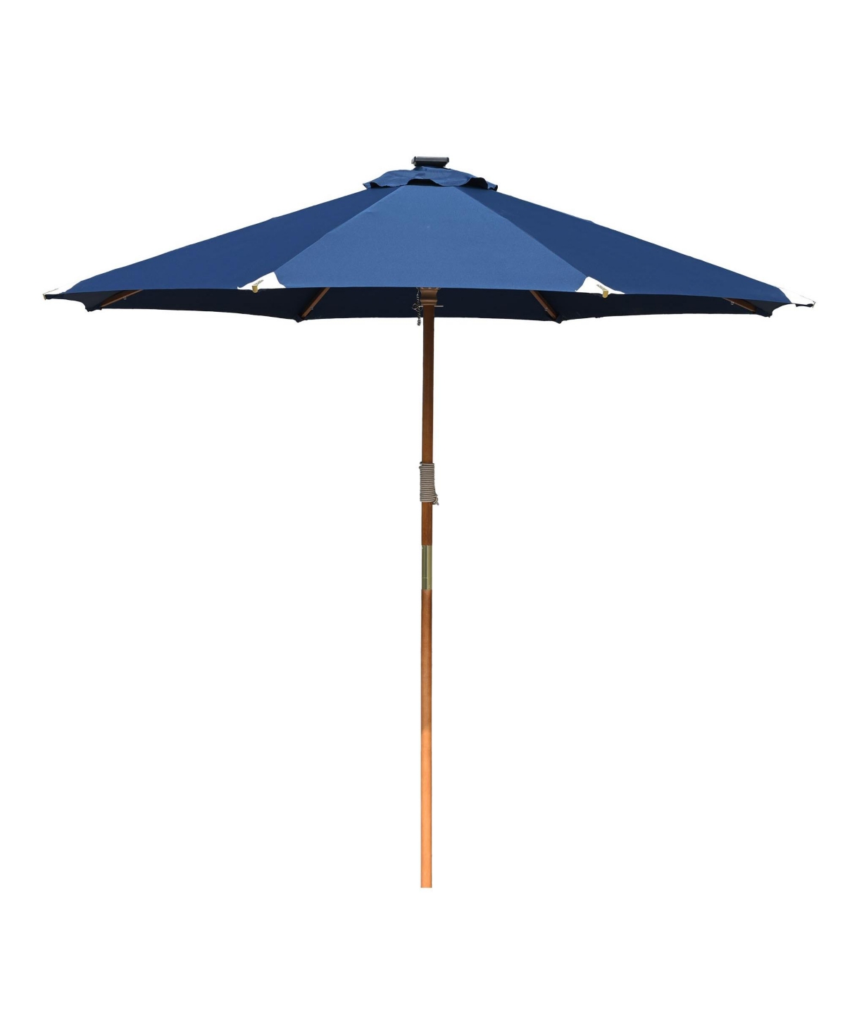 Boho 32 Led 9Ft Wood Market Patio Umbrella with Solar Lights for Bar Hotel Resort Alfresco Dining Rooftop Restauran Navy Blue - Natrual