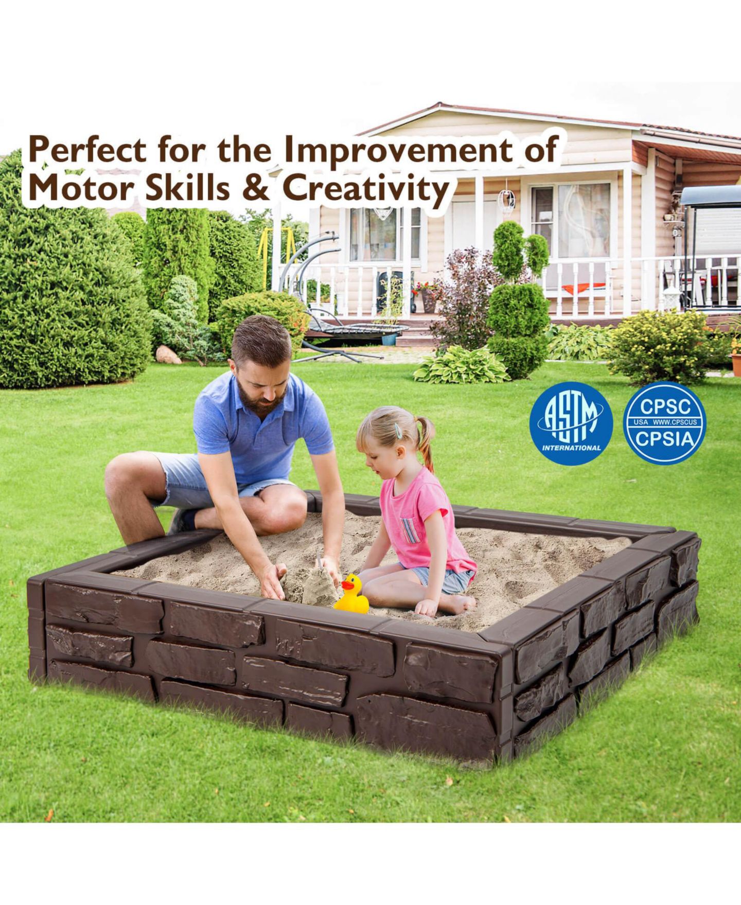Детская игрушка Mecale 2-In-1 Hdpe Sandbox with Cover, 47" x 47", Ages 3-12, цвет: Коричневый — фото 5