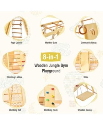 8-in-1 Wooden Jungle Gym Playset with Slide and Monkey Bars