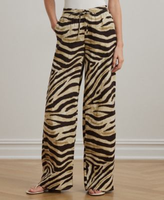 Ralph Lauren Womens Zebra Print Linen Wide Leg Pants Xs 3x