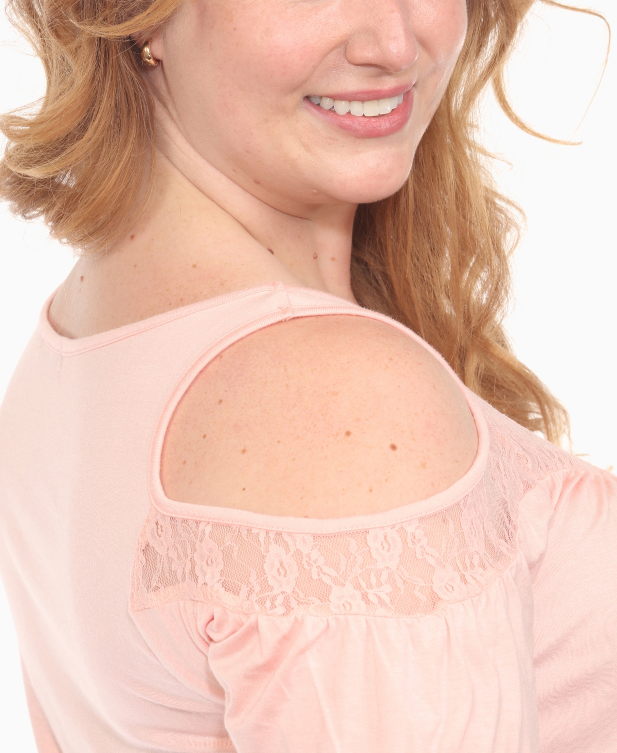 White Mark Plus Size Cold Shoulder Lace Trim Knit Top