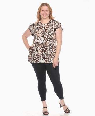 Plus Size Bold Leopard Print Ruffle Sleeve Top