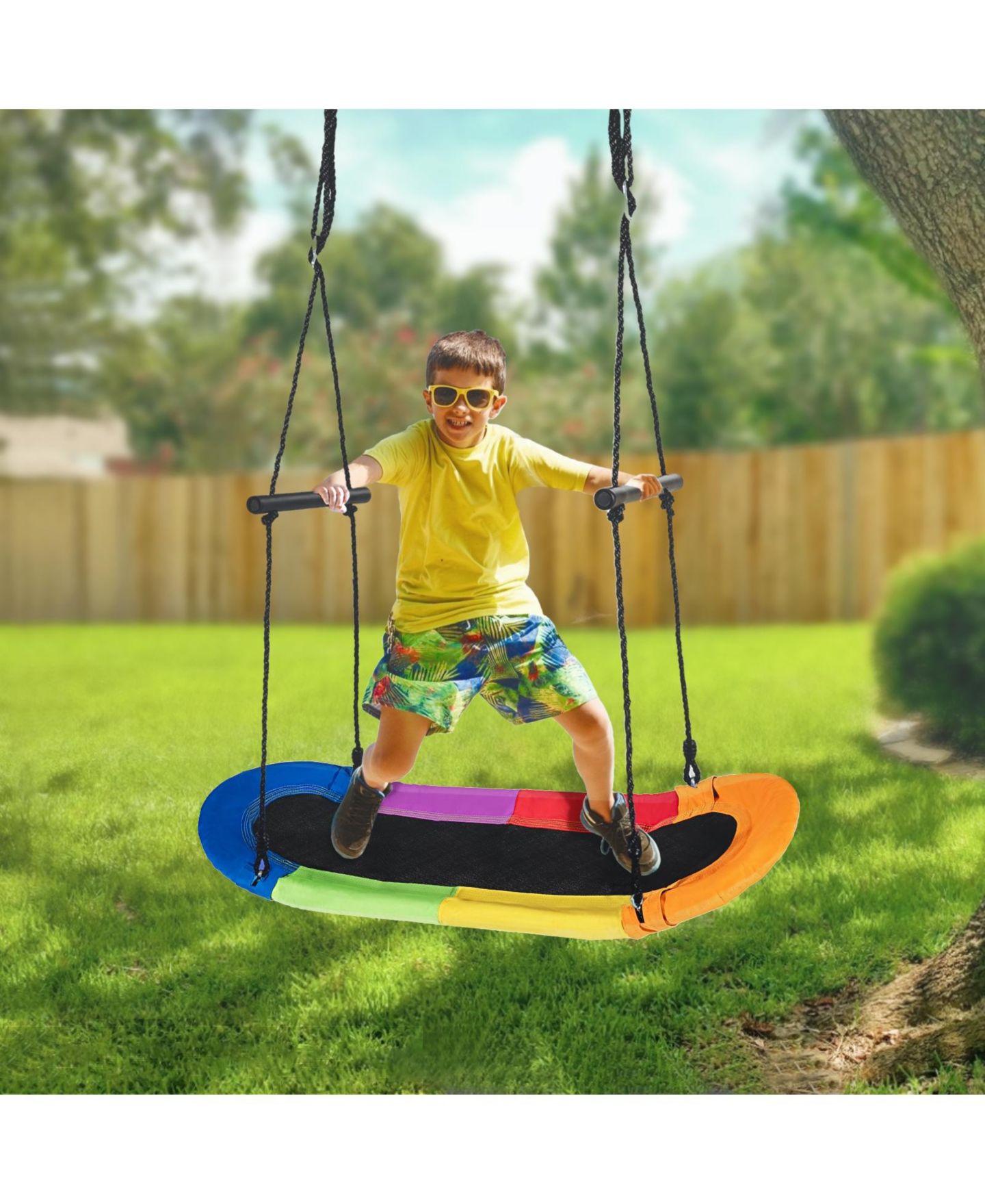 Детские игрушки Mecale Saucer Tree Swing Surf Kids Outdoor Adjustable Oval Platform Set with Handle, цвет: Чёрный — фото 3