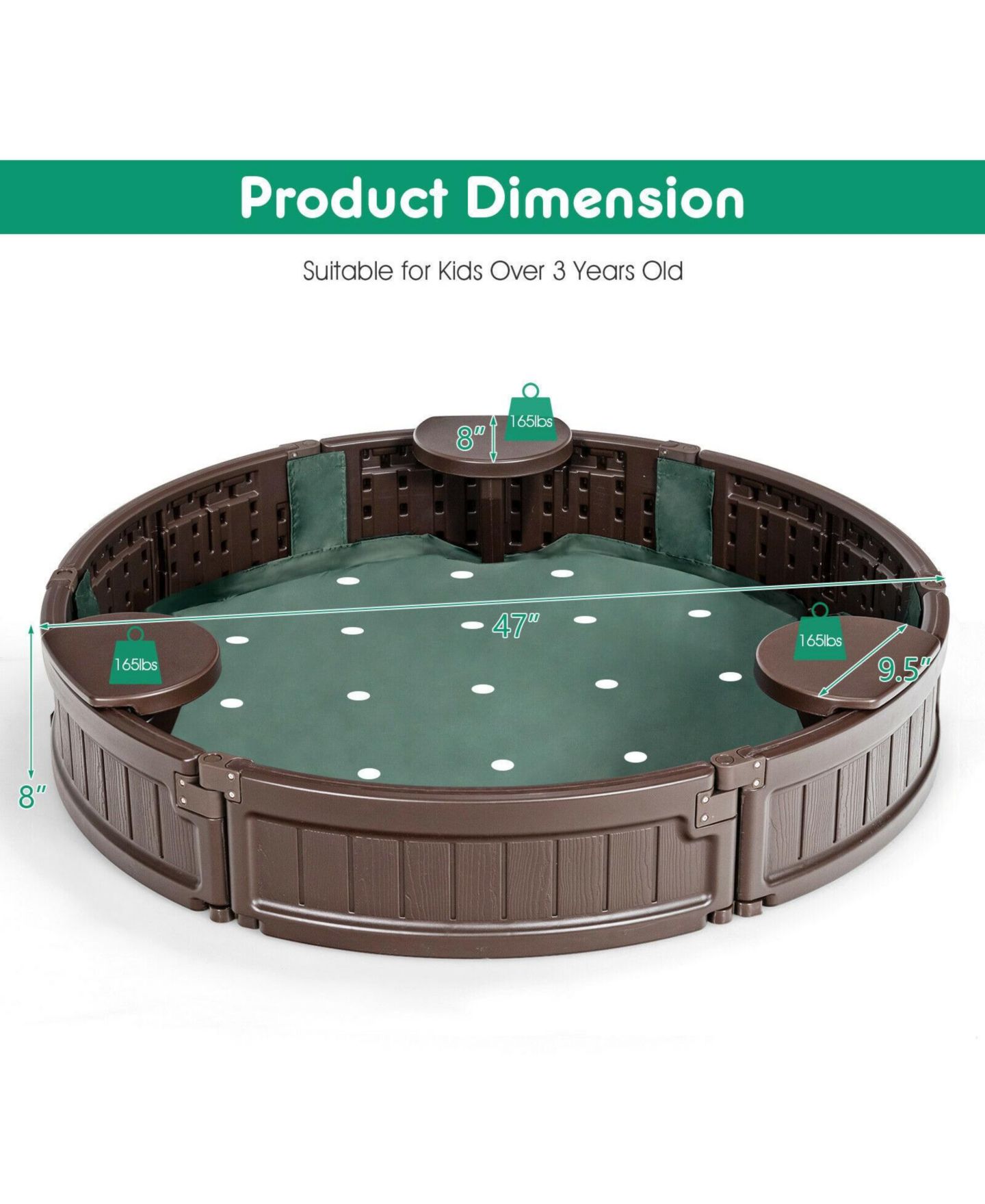 Детская игрушка Mecale 47" x 47" Sandbox with Built-in Corner Seats and Dust-Proof Cover, Ages 3+, цвет: Коричневый — фото 2