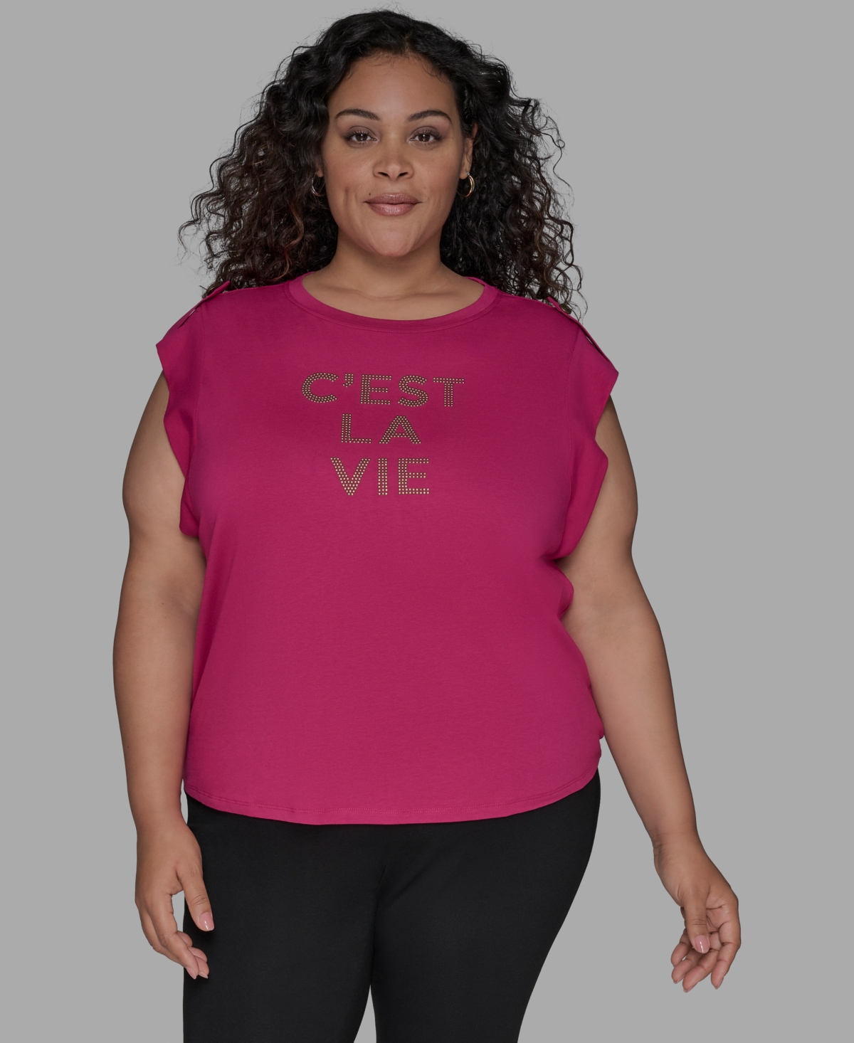 Karl Lagerfeld Plus Size C'est La Vie Extended-shoulder Top In Pink