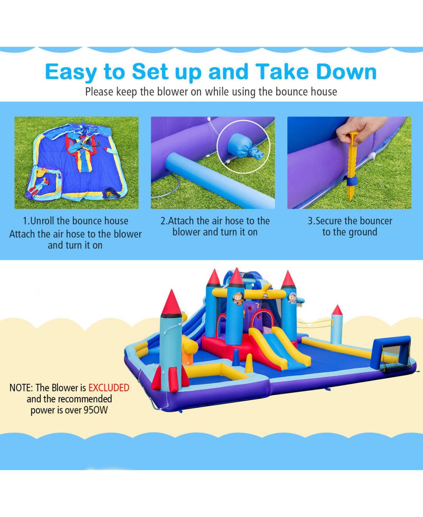 Детская игрушка Mecale Rocket Theme Inflatable Water Slide Park, цвет: Синий — фото 8