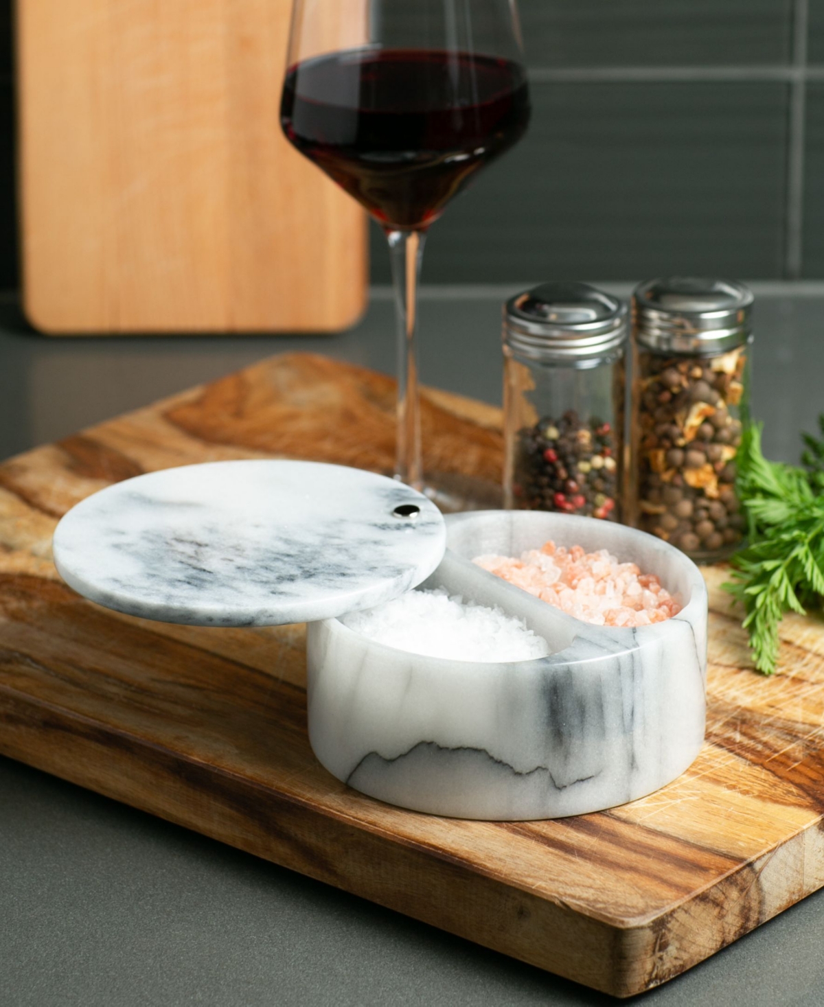 Rsvp International 5 Ounce Marble Salt Box With Hinged Lid