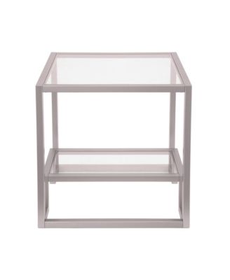 Modern Square End Table – 22" Glass Top with Durable Steel Frame and Shelf