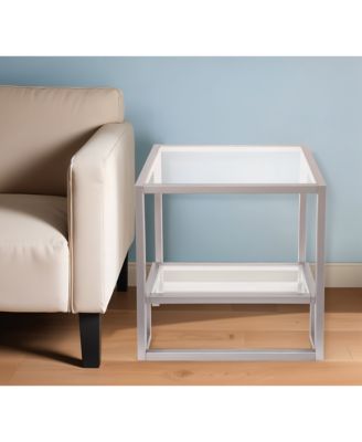 Modern Square End Table – 22" Glass Top with Durable Steel Frame and Shelf