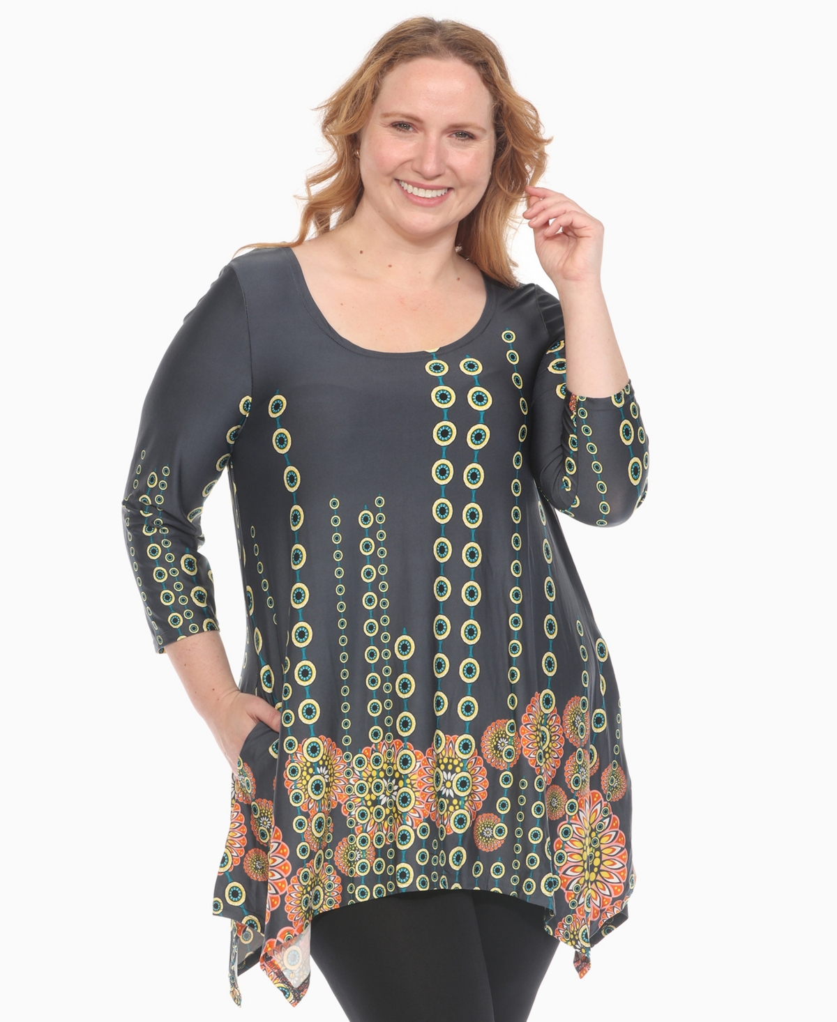 Plus Size Printed Flowy Hem Swing Top - Brown Pink